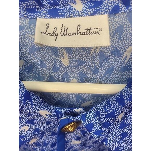 Lady Manhattan vtg 80s Blue Blouse Collared‎ Button Down Top 3X Retro - Picture 8 of 10